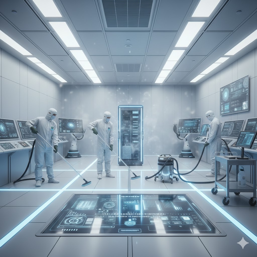 Equipe de limpeza especializada em ambiente de alta tecnologia